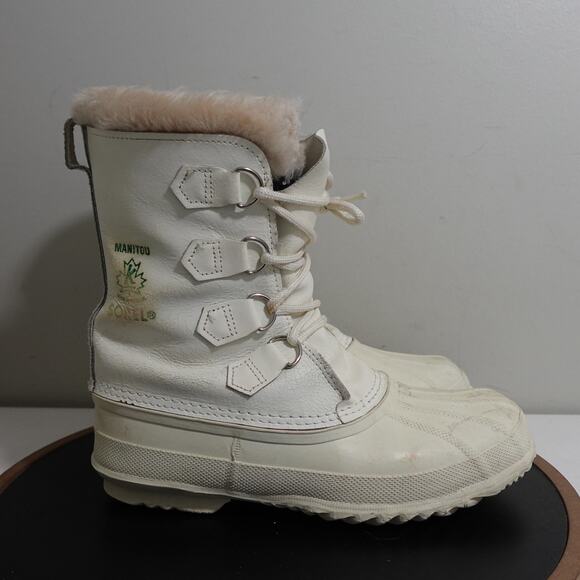 Sorel Manitou Boots Women Size 8‎ White Winter Snow Waterproof Wool Lined Canada - Picture 1 of 12